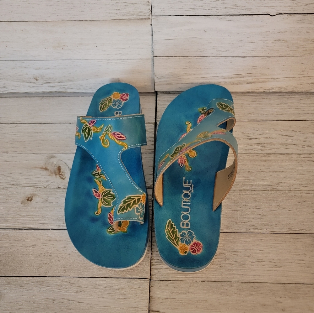 40% OFF SALE-CORKYS- DOROTHY TURQUOISE FLORAL SANDALS - Picture 4 of 7